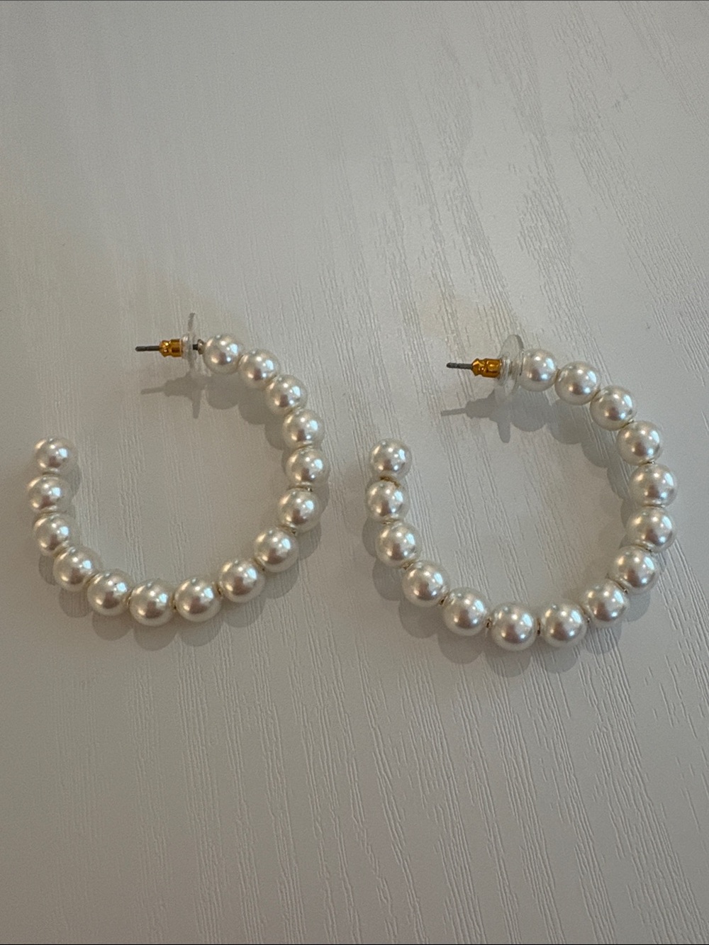 Pearl Beaded Hoop Earrings - White